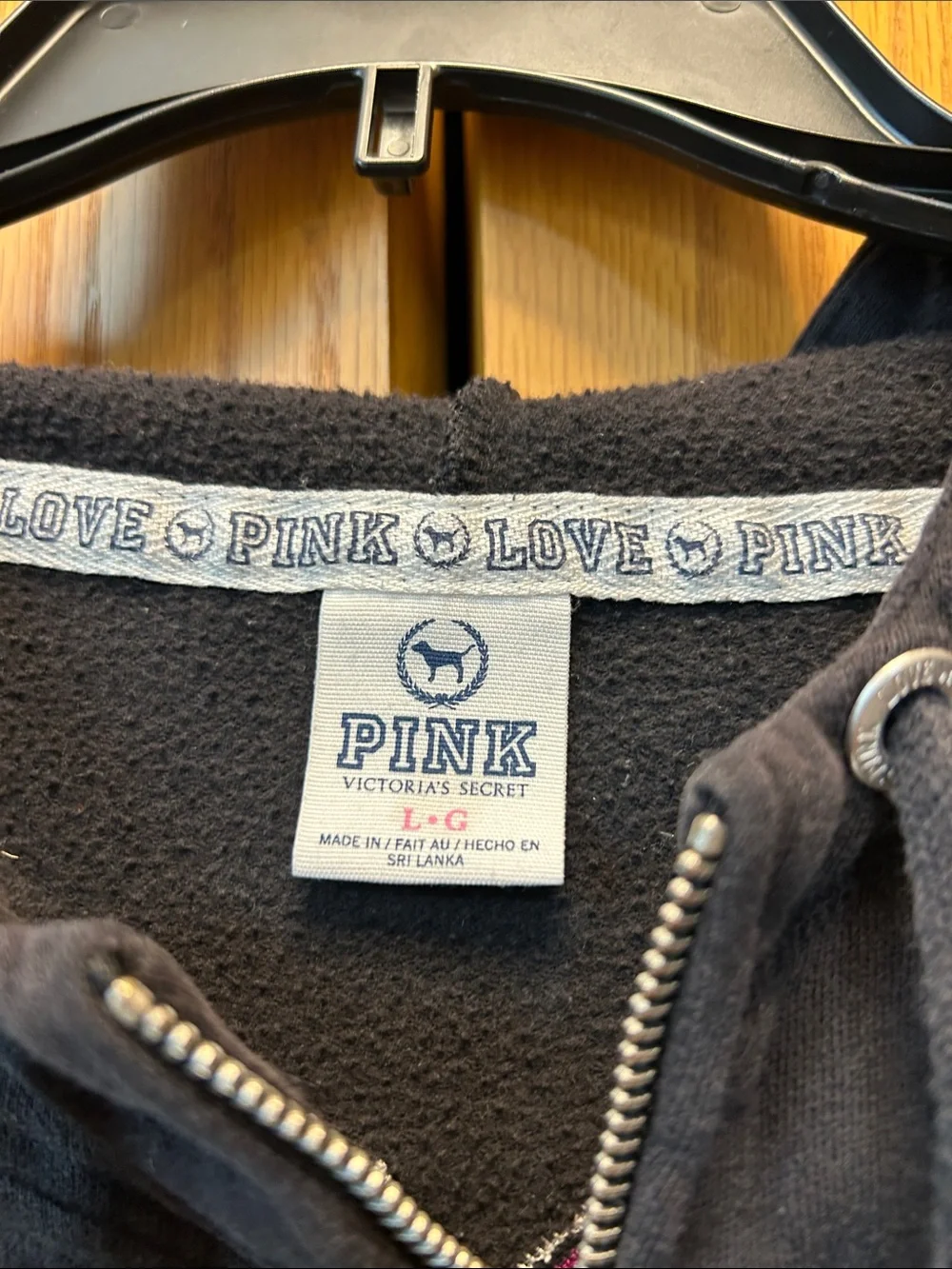 PINK Victoria's Secret Black Zip-Up Hoodie with Pink Dog Logo